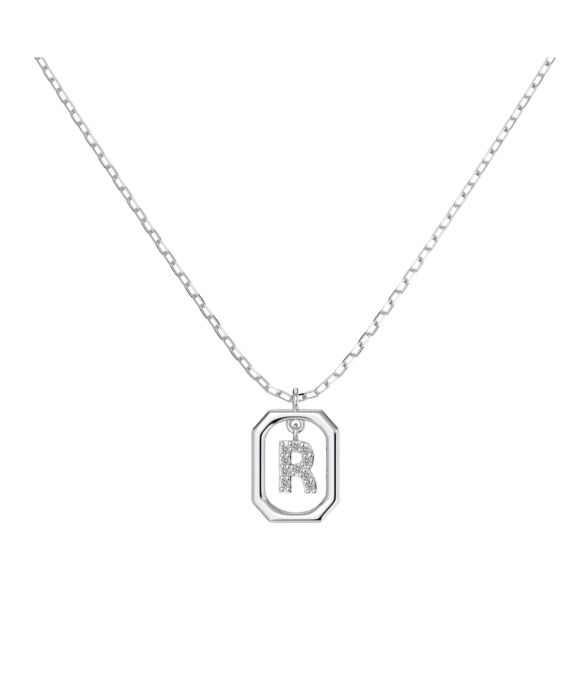 Sterling Silver chain with zircon pendant "Letter R"