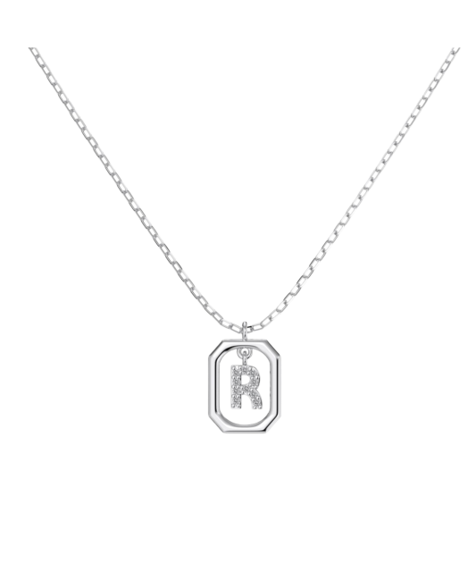 Sterling Silver chain with zircon pendant "Letter R"