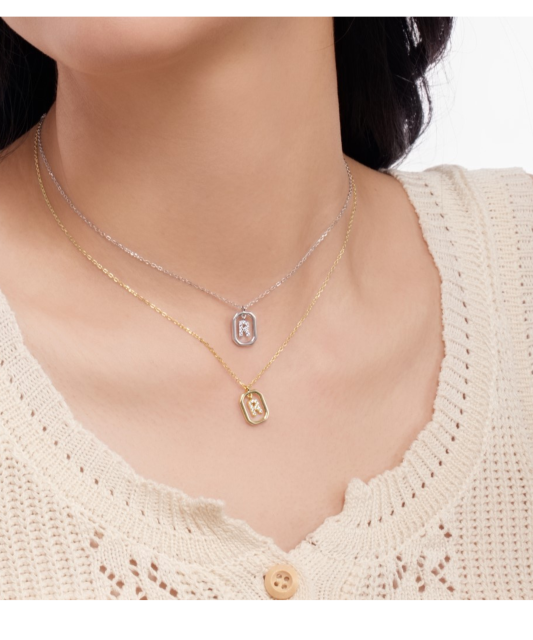 Sterling Silver chain with zircon pendant "Letter R"