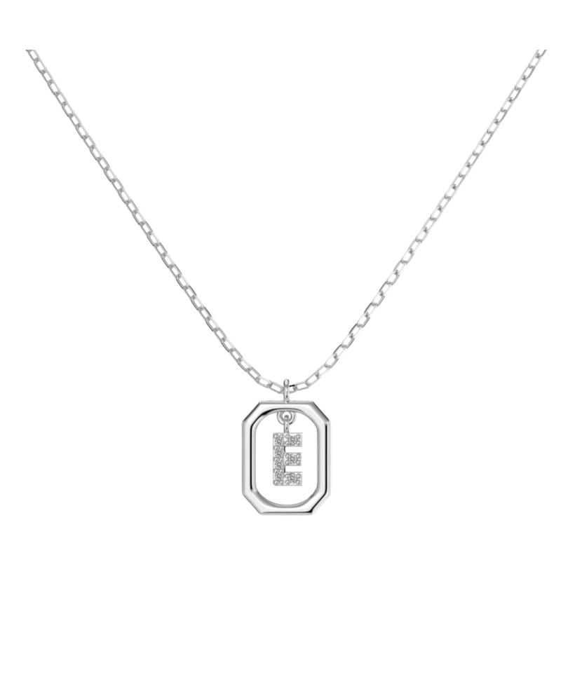 Hopeinen ketju zirkoniriipuksella "Kirjain E"