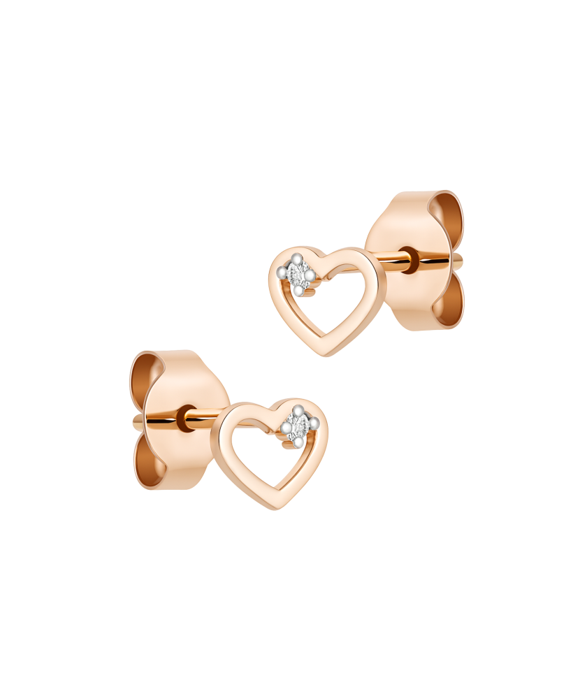 Gold earrings with diamonds "Heart"