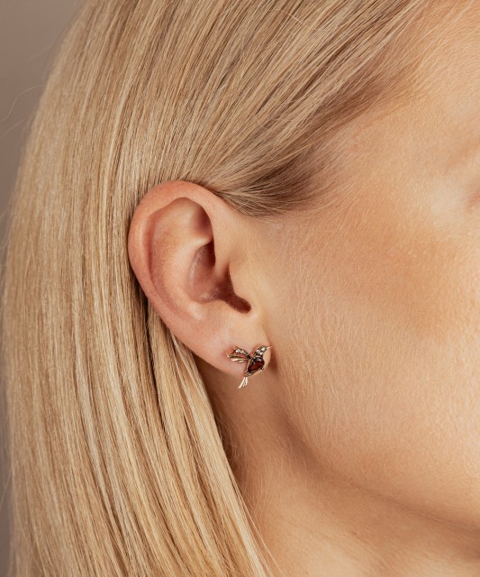 Gold earrings with smoky quartz and diamonds