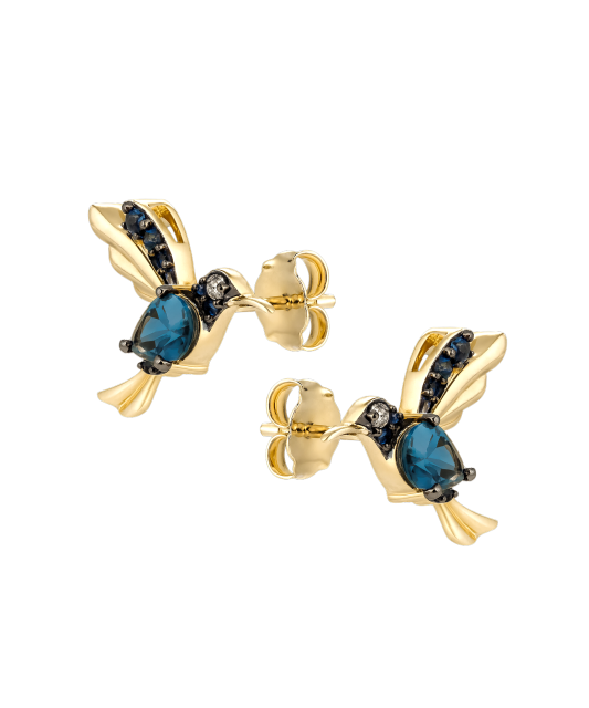 Yellow gold earrings with sapphires, topazes and diamonds