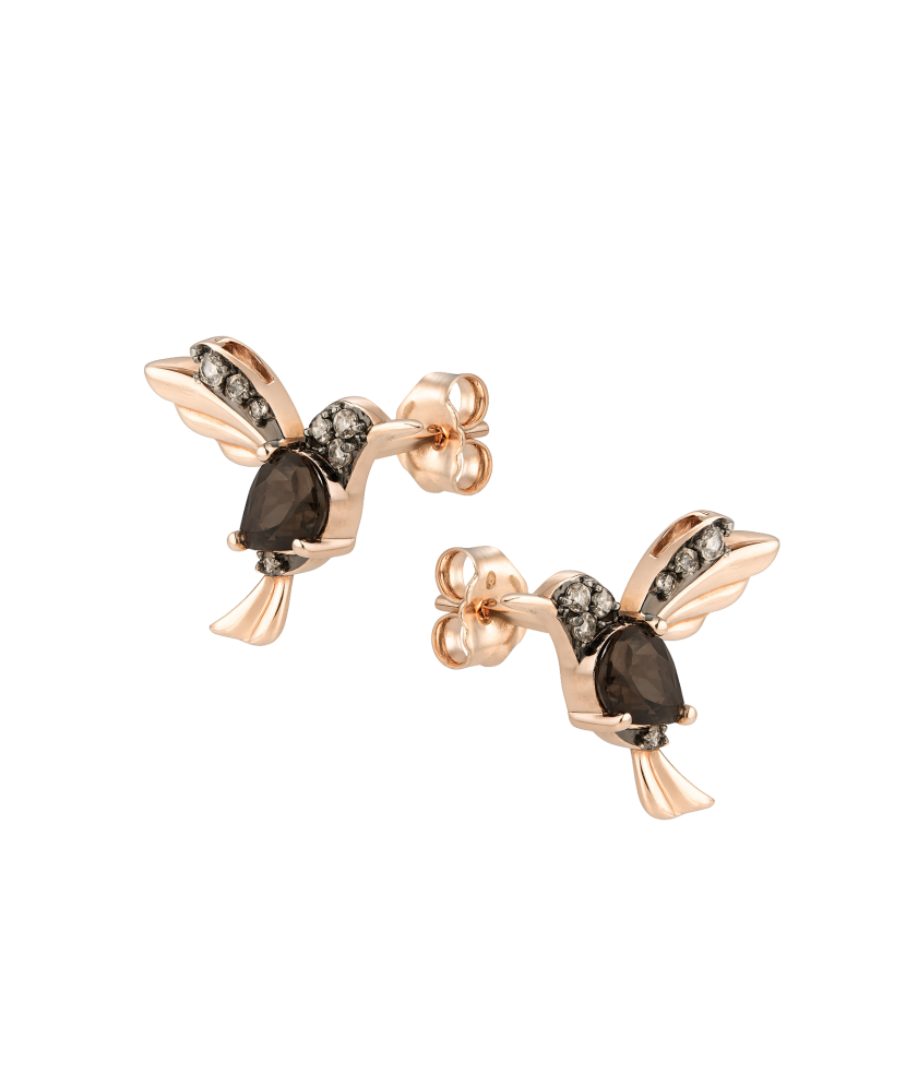 Gold earrings with smoky quartz and diamonds