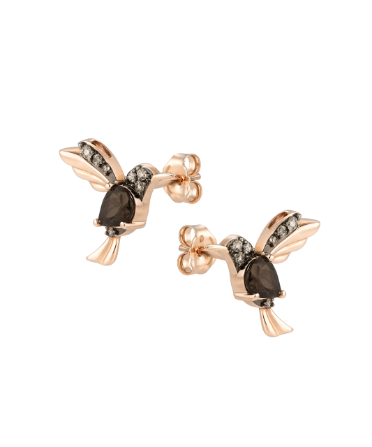 Gold earrings with smoky quartz and diamonds