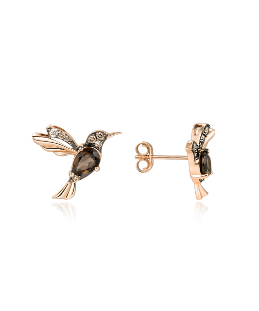 Gold earrings with smoky quartz and diamonds