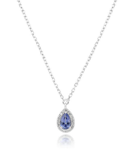 White gold chain with tanzanite and diamond pendant