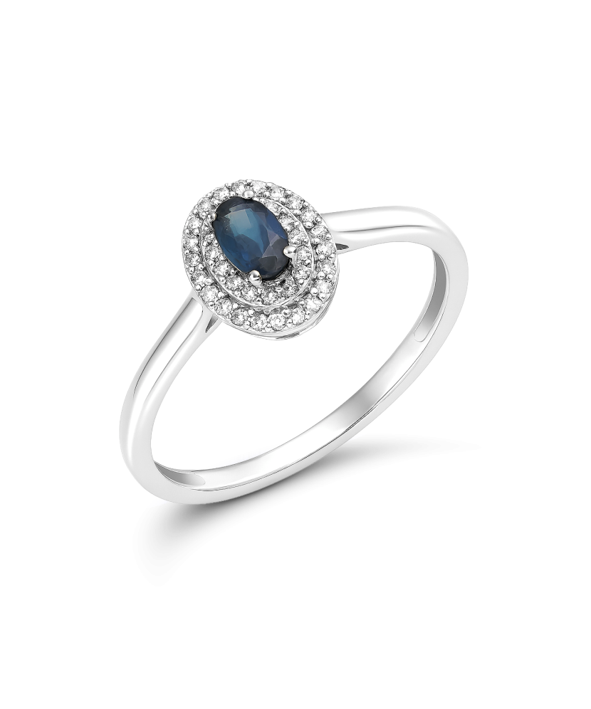 White gold ring with sapphire and diamonds