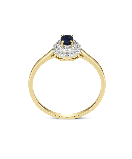 Yellow gold ring with sapphire and diamonds