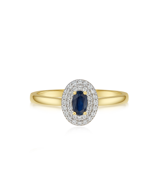 Yellow gold ring with sapphire and diamonds