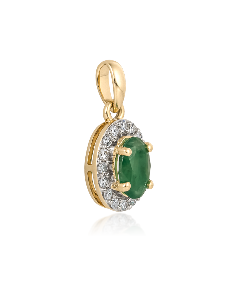Yellow gold pendant with emerald and diamonds