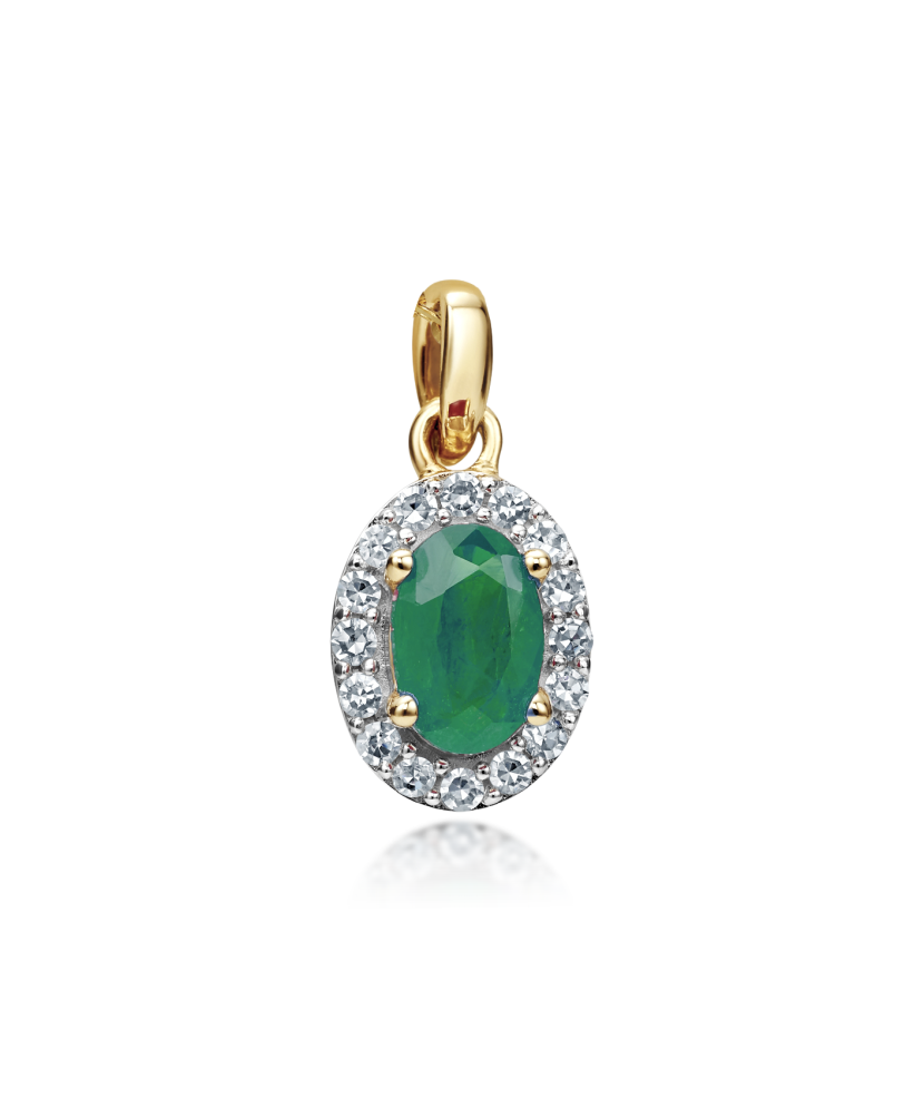 Yellow gold pendant with emerald and diamonds