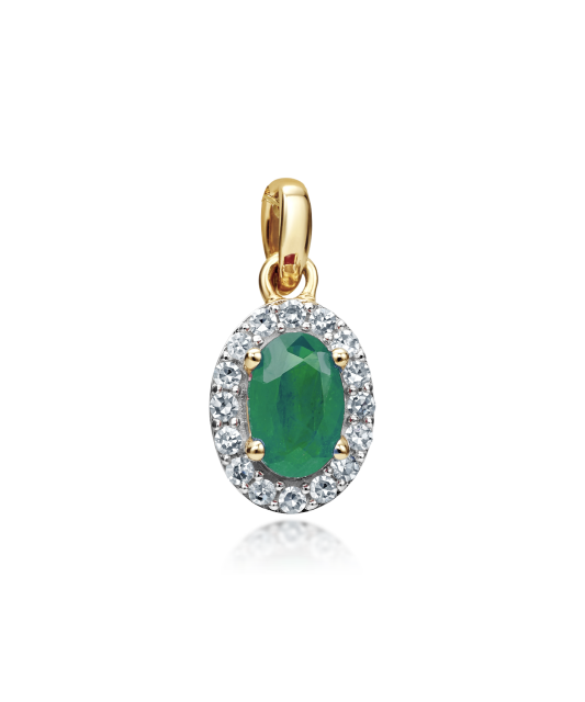 Yellow gold pendant with emerald and diamonds