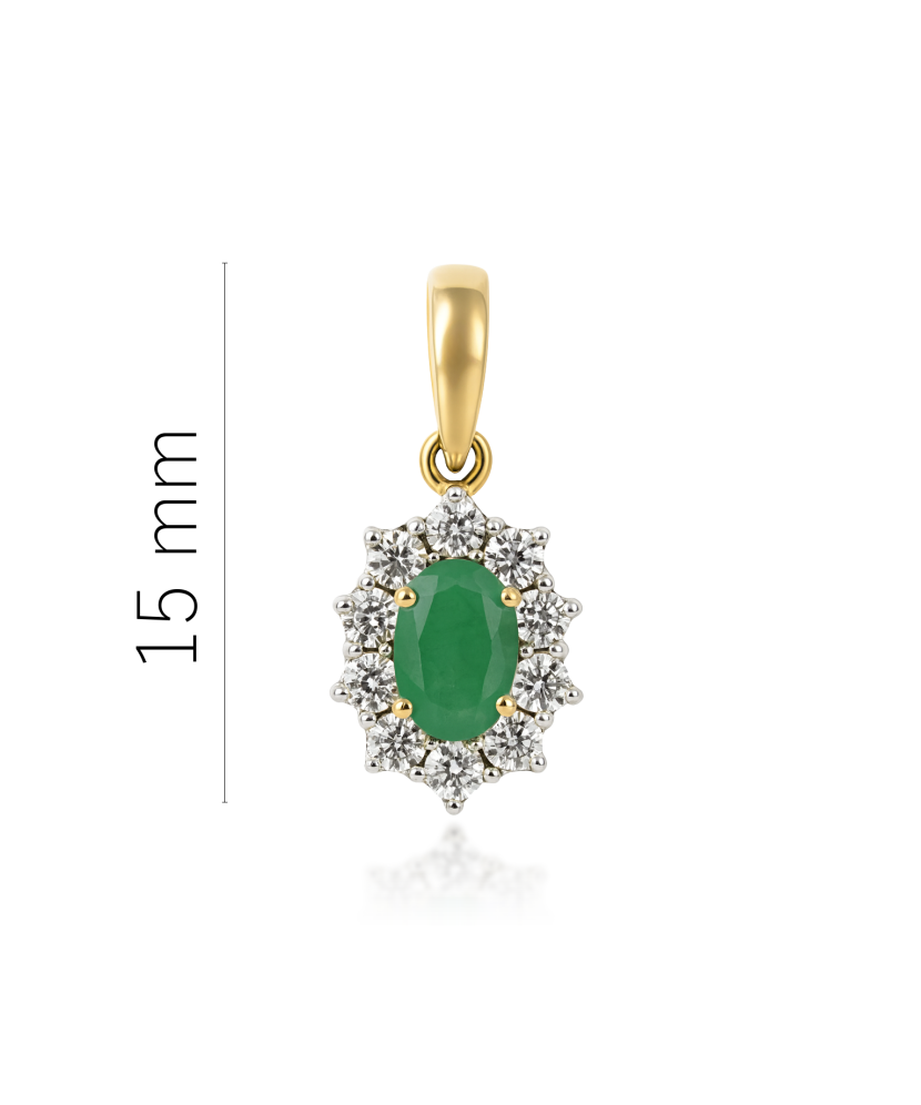 Yellow gold pendant with emerald and diamonds