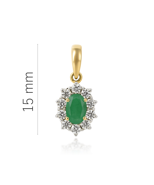 Yellow gold pendant with emerald and diamonds