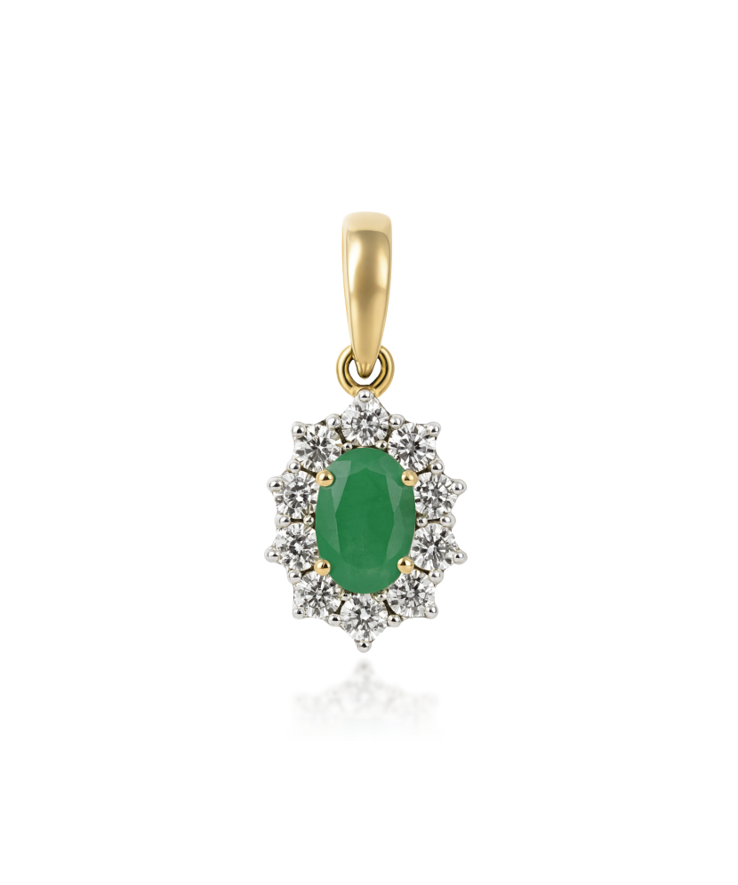 Yellow gold pendant with emerald and diamonds