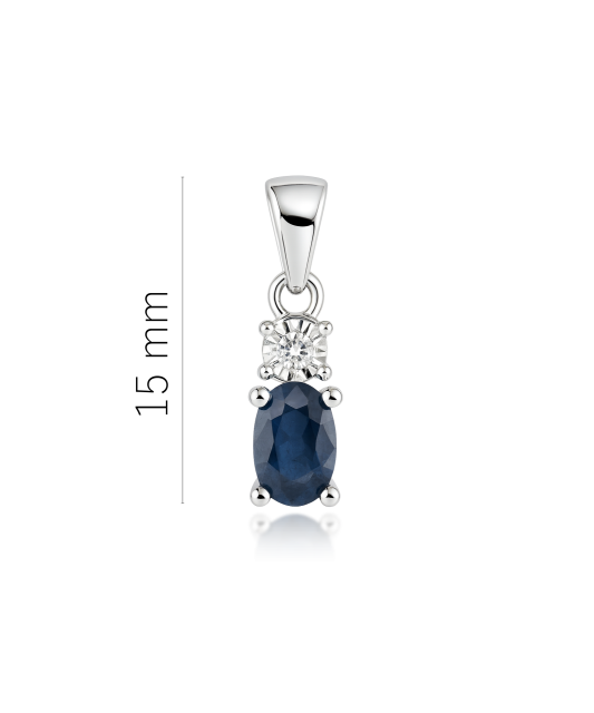 White gold pendant with sapphire and diamonds