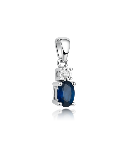 White gold pendant with sapphire and diamonds