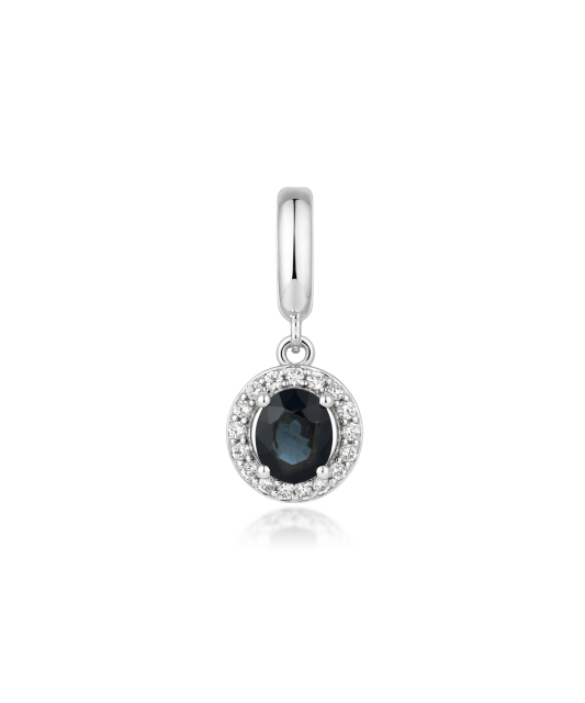 White gold pendant with sapphire and diamonds