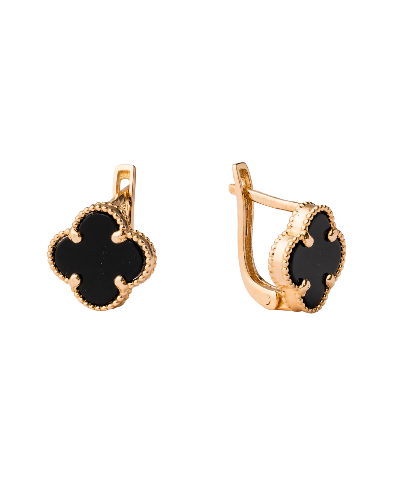 Gold earrings with onyx