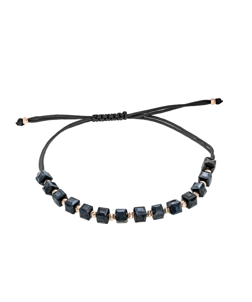 Black string bracelet with gold And Hematites