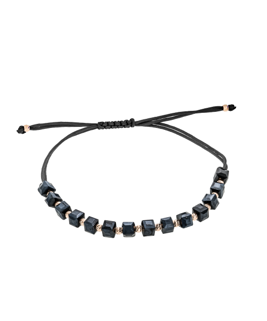 Black string bracelet with gold And Hematites