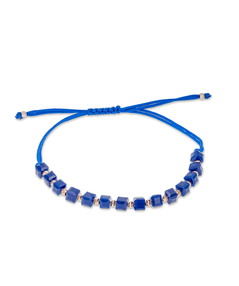 Blue stringbracelet with gold and onyxes