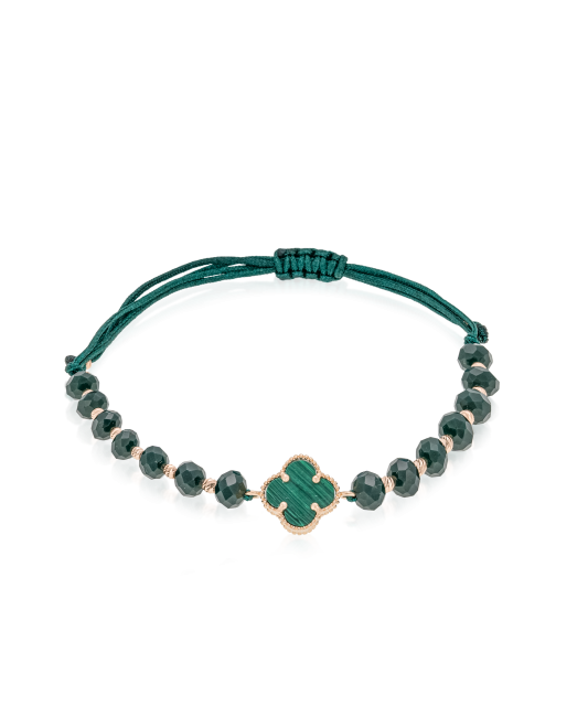 Green string bracelet with gold and onyxes