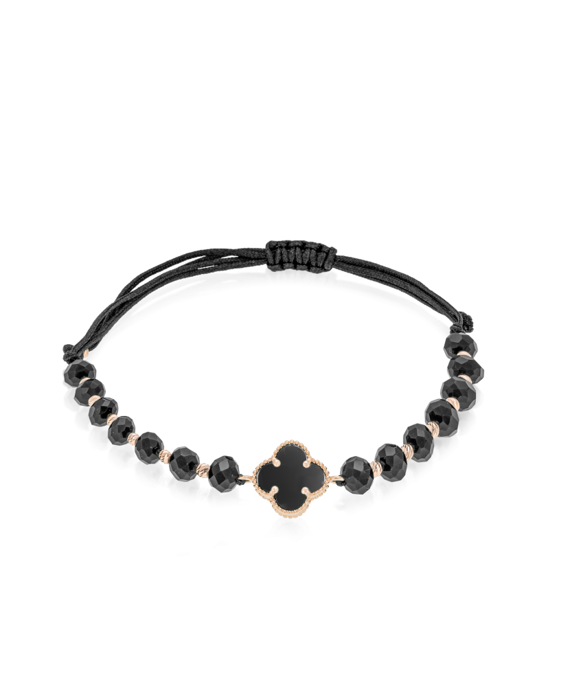 Black string bracelet with gold and onyxes