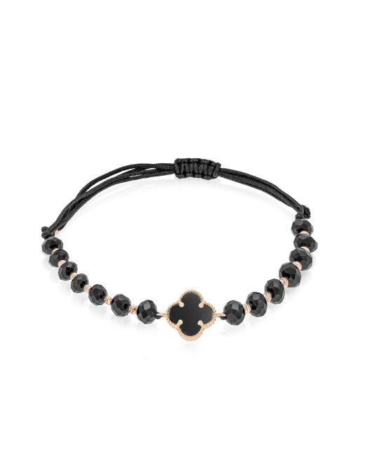 Black string bracelet with gold and onyxes