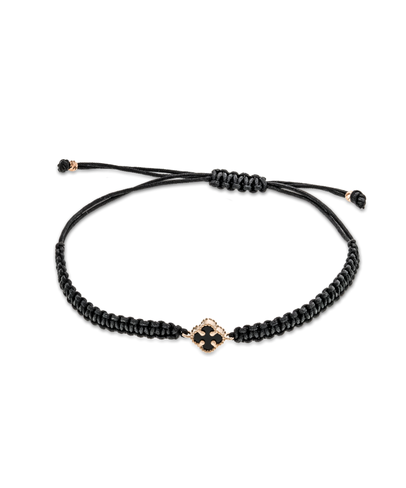 Black string bracelet with gold and onyxes
