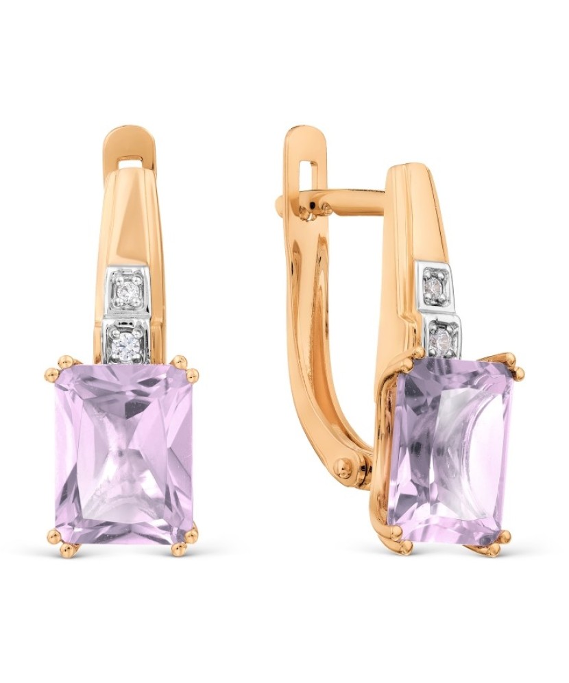 Gold earrings with amethysts and zircons