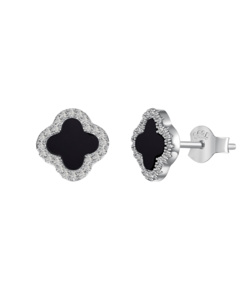 Silver earrings with onyx and zircons
