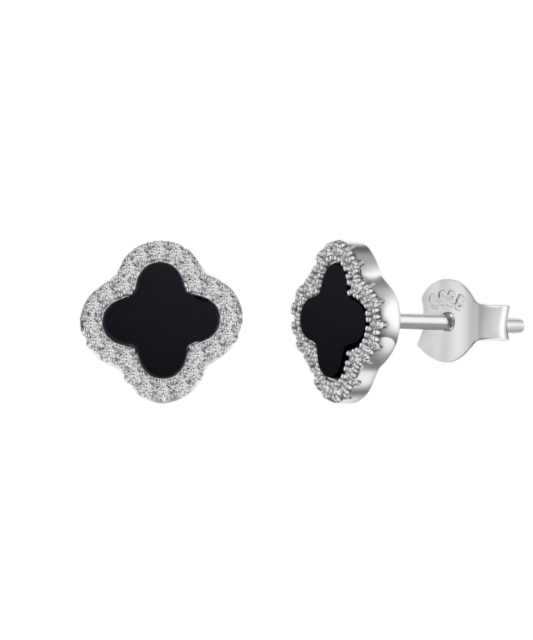 Silver earrings with onyx and zircons