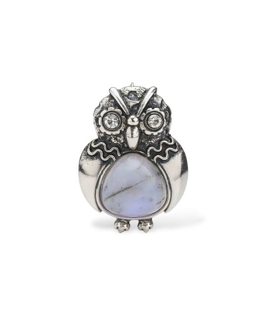 Sterling Silver brooch with agate and zircons "Owl"