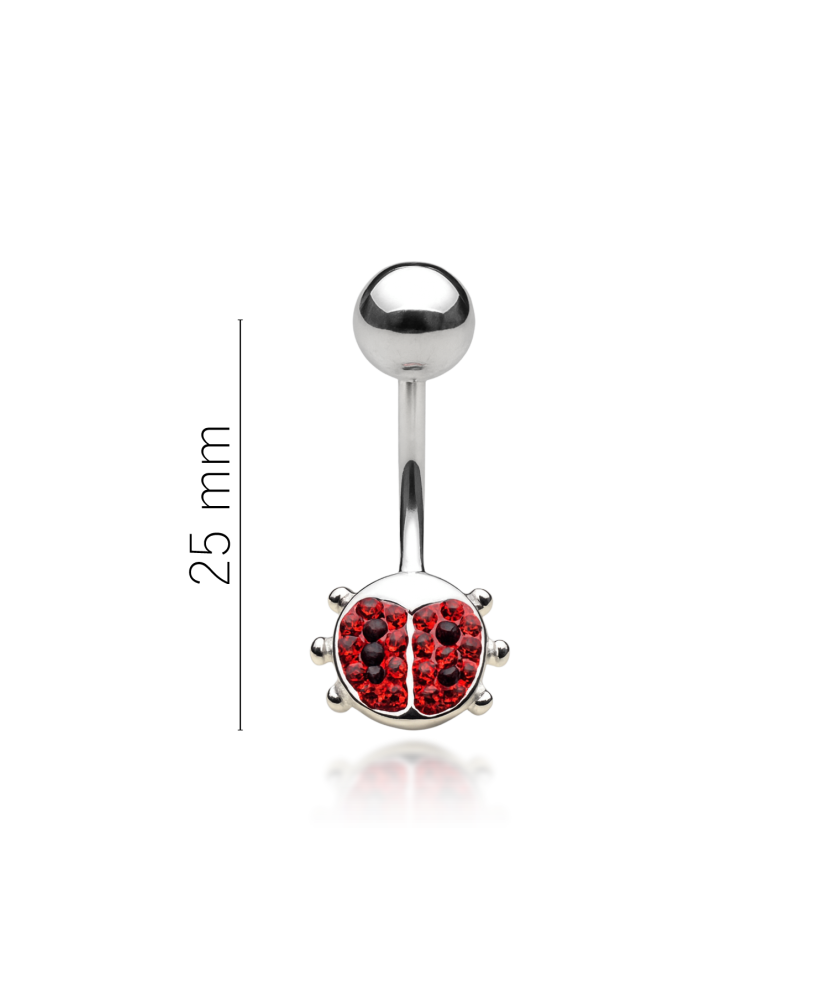 Sterling silver Belly Button Ring with crystal "Ladybug"