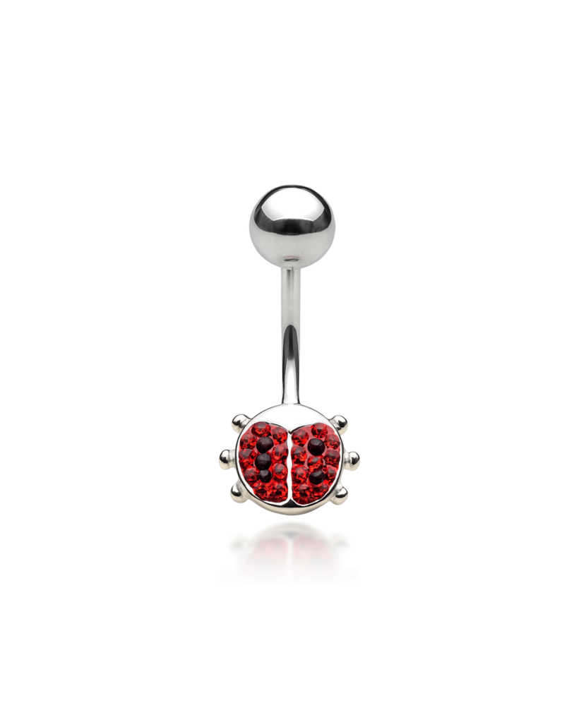 Sterling silver Belly Button Ring with crystal "Ladybug"