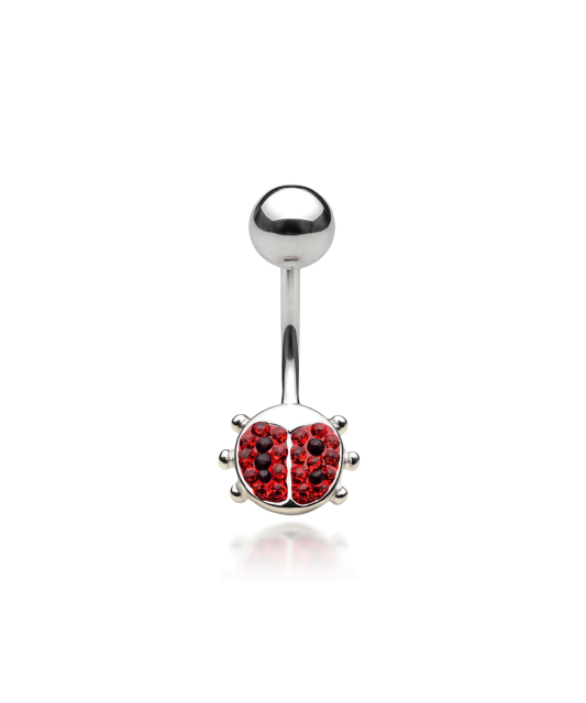 Sterling silver Belly Button Ring with crystal "Ladybug"