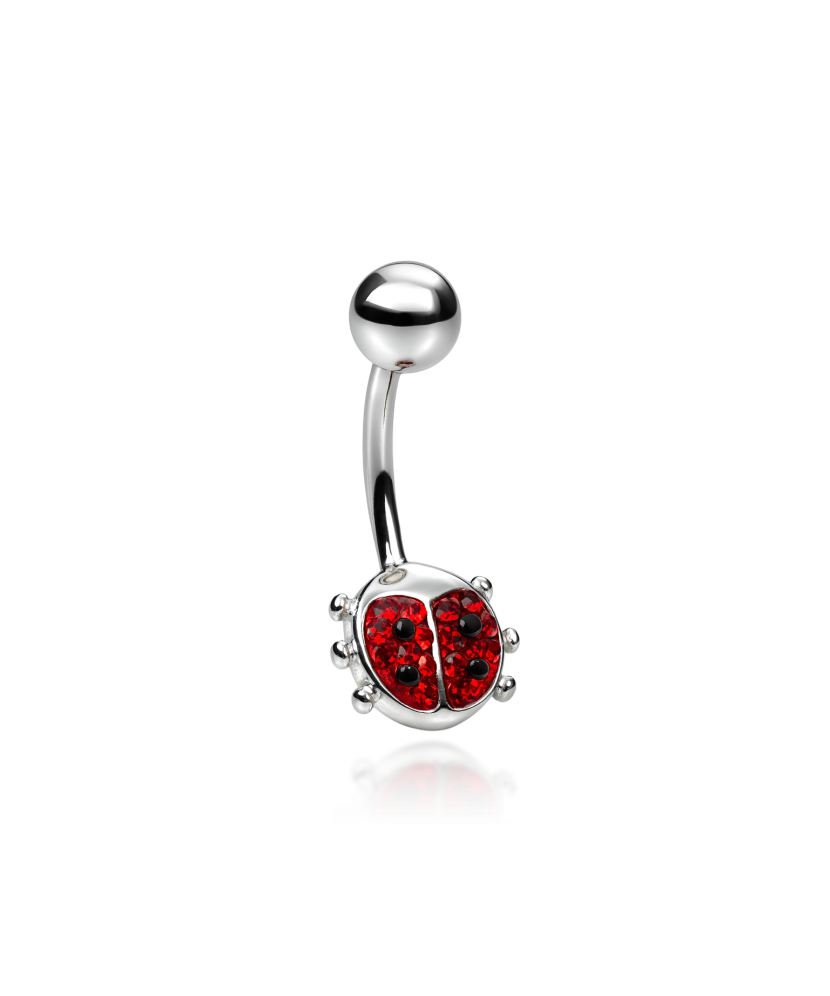 Sterling silver Belly Button Ring with crystal "Ladybug"