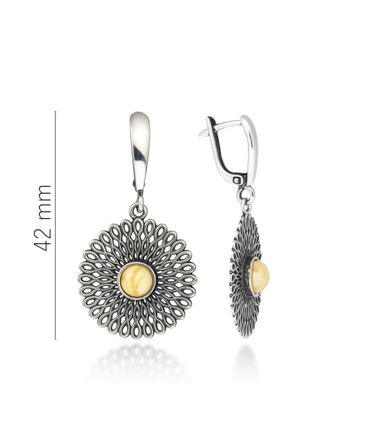 Hopeiset korvakorut meripihkalla