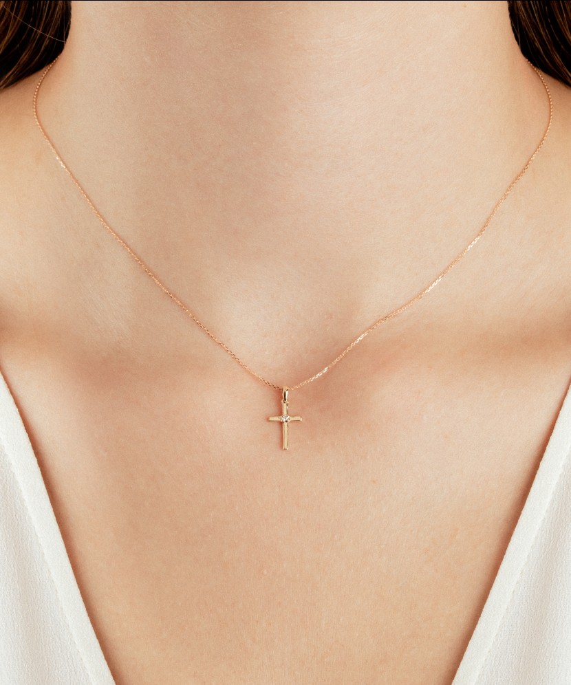 Gold pendant with diamonds "Cross"