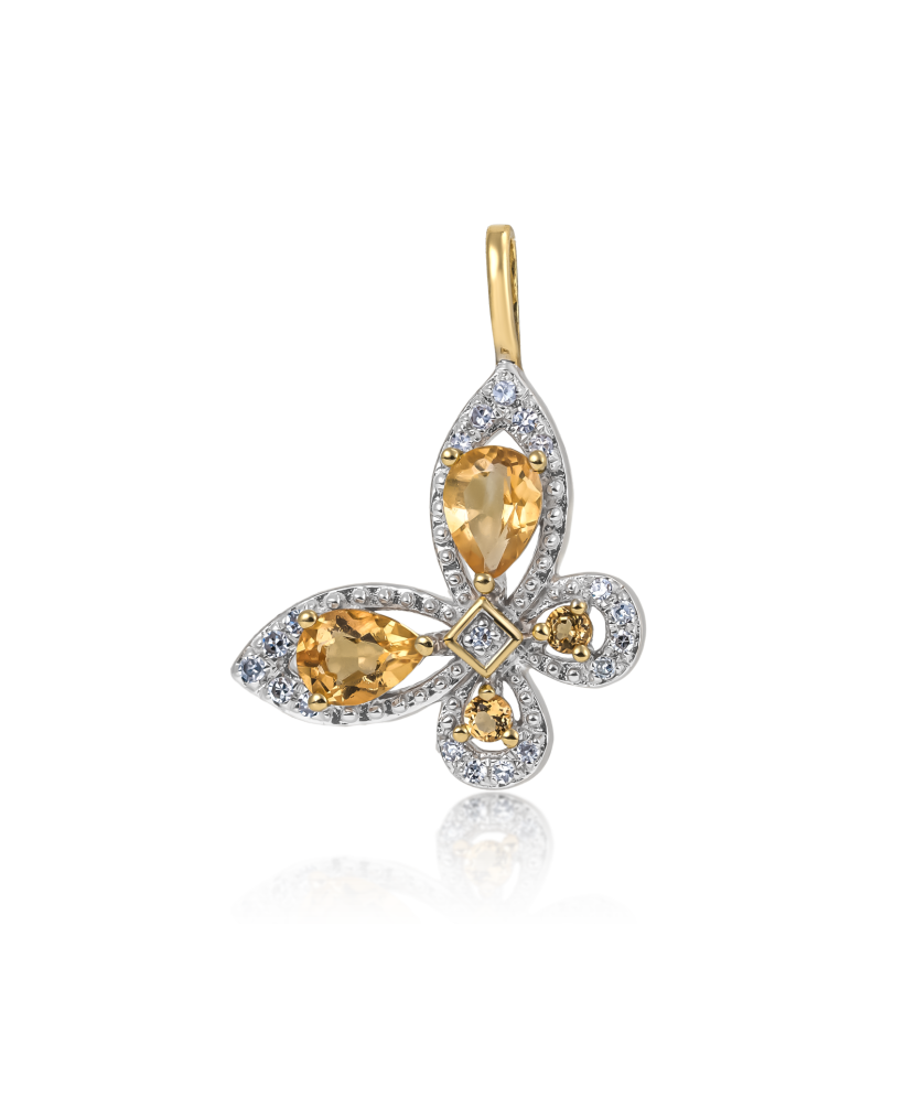 Yellow gold pendant with diamonds and citrines