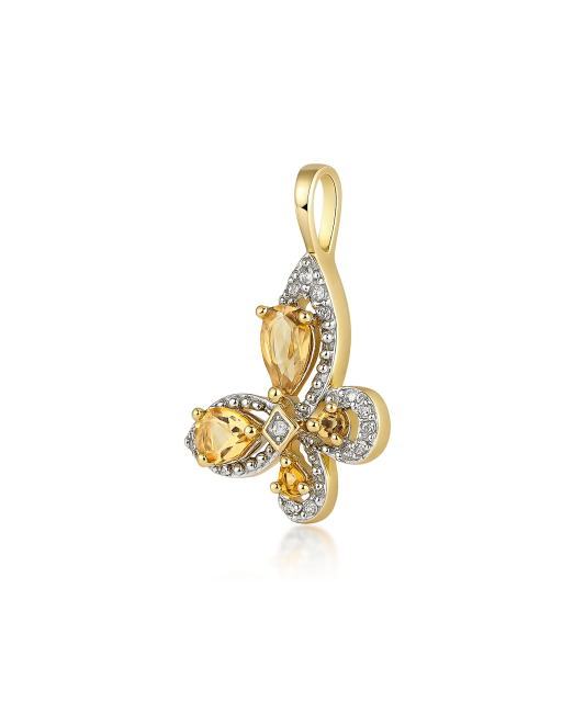 Keltakultainen riipus timanteilla ja sitriineillä