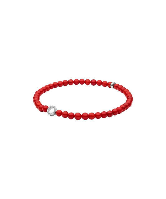 Coral bracelet with zircons and silver