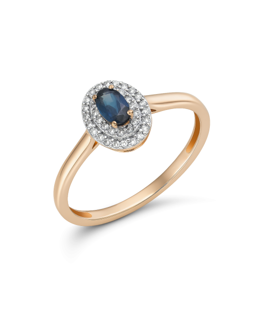 Gold ring with sapphire and diamonds