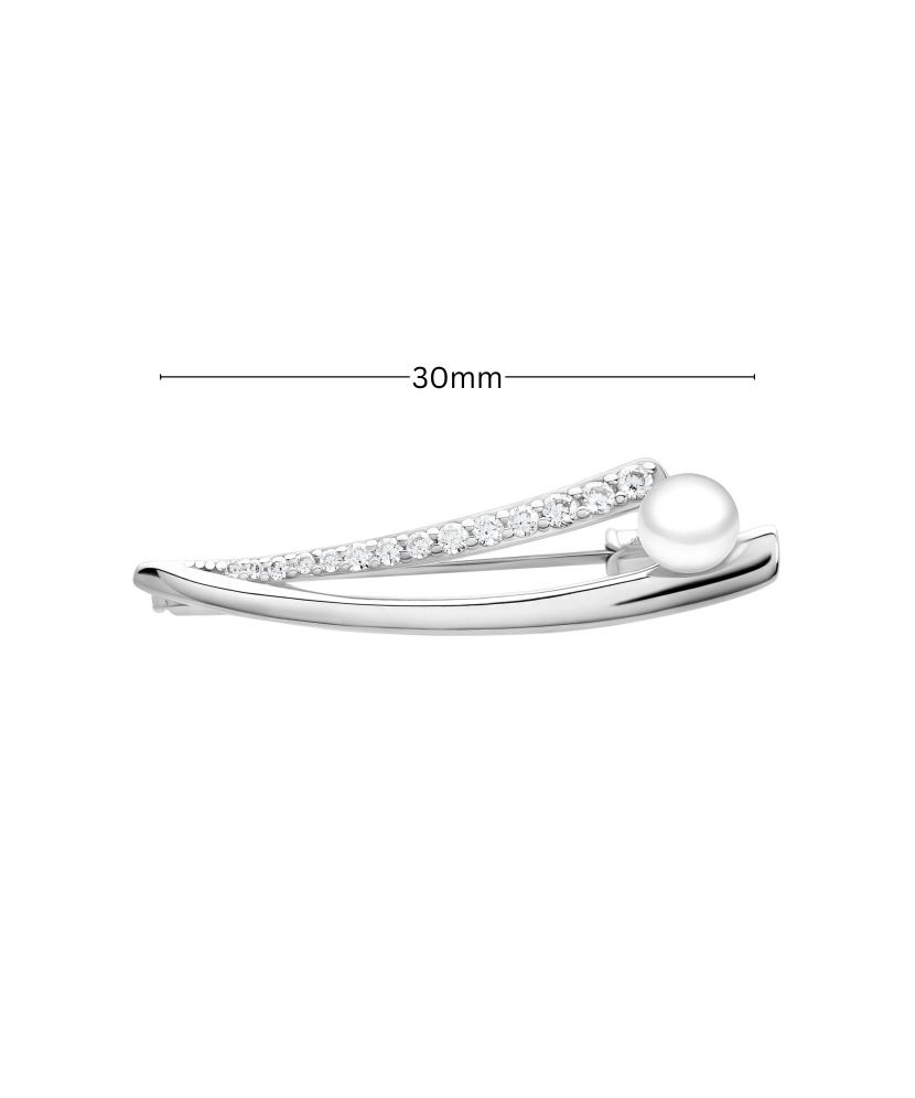 Hopeinen rintaneula helmillä ja zirkoneilla