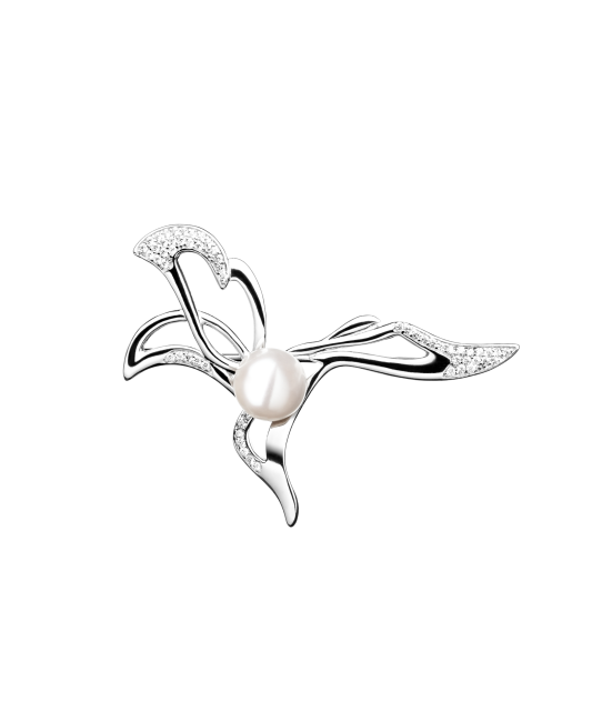Sterling silver  brooch with pearls and zircons