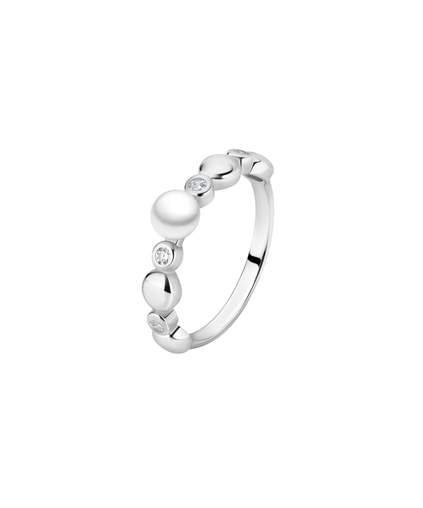 Sterling silver ring with pearl and zircons