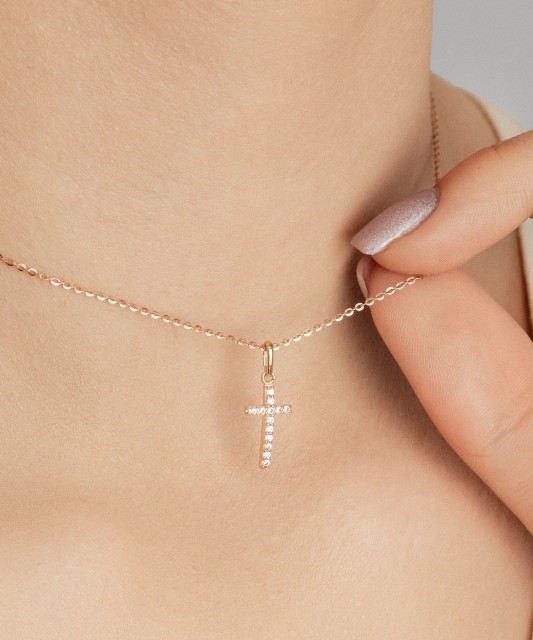 Gold pendant with zircons "cross"