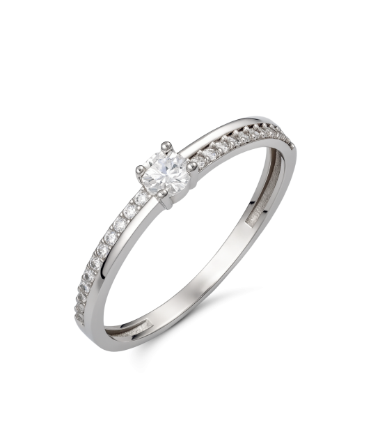 White gold ring with zircons